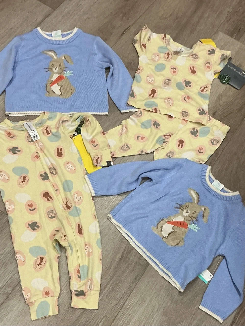 Blue Bunny Knit Sweater & Pastel Pajama Set for Kids
